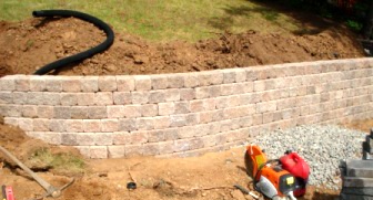 Image of a retaining wall installation project in progress.