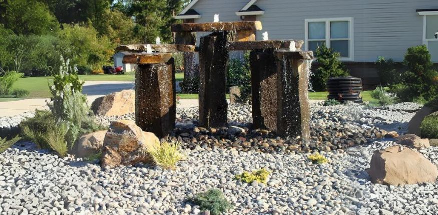 water fountains drown out sounds, creating privacy in your landscaping